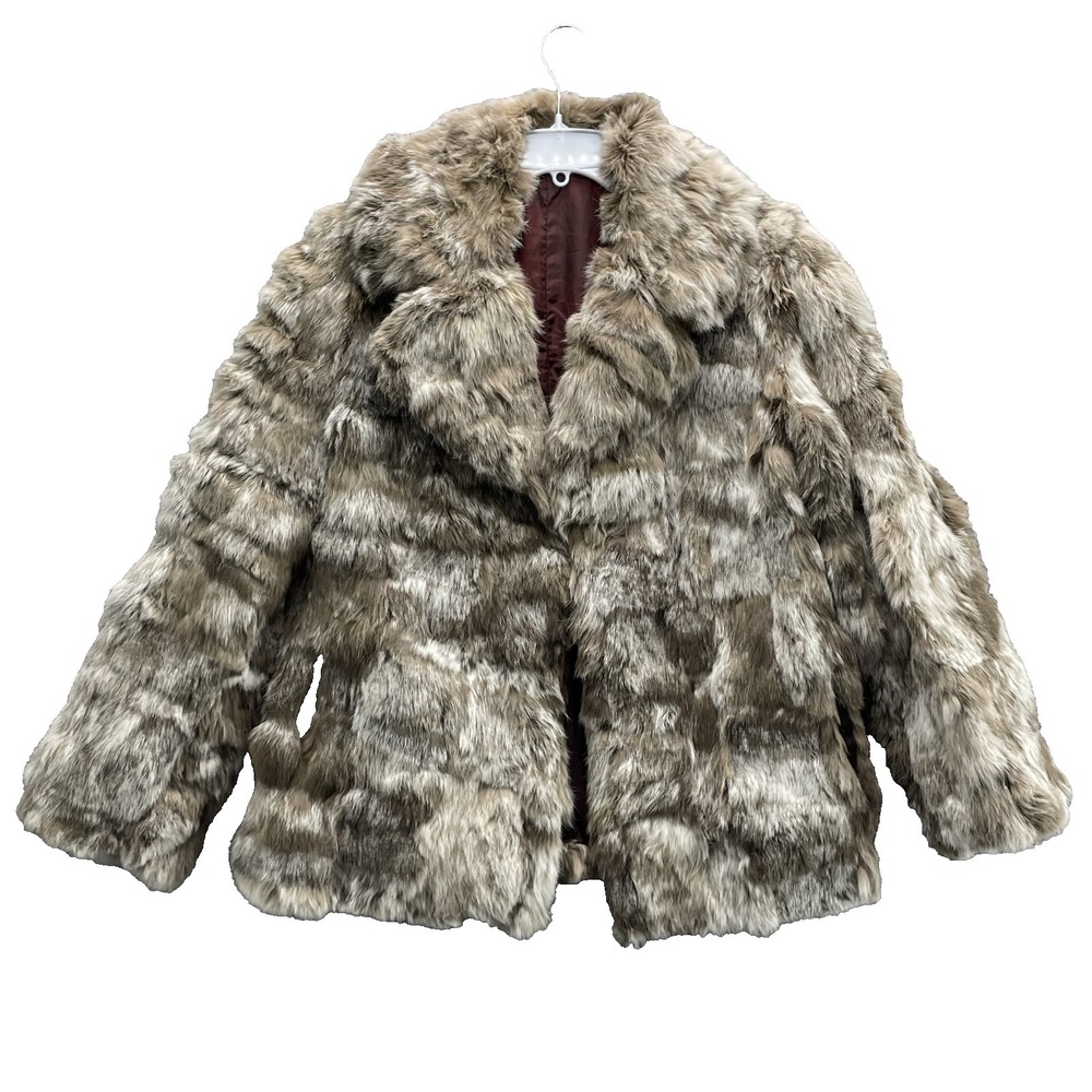 Vintage Rabbit Fur Coat Women Large Patchwork Mob Chic Glamorous Winter Cocktail
